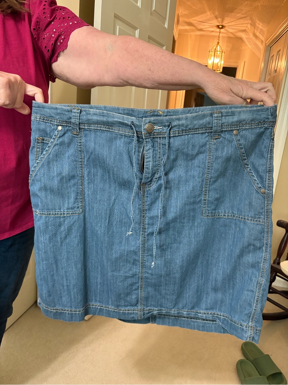 Denim Mini Skirt with Front Pockets - Light Blue Plus Size